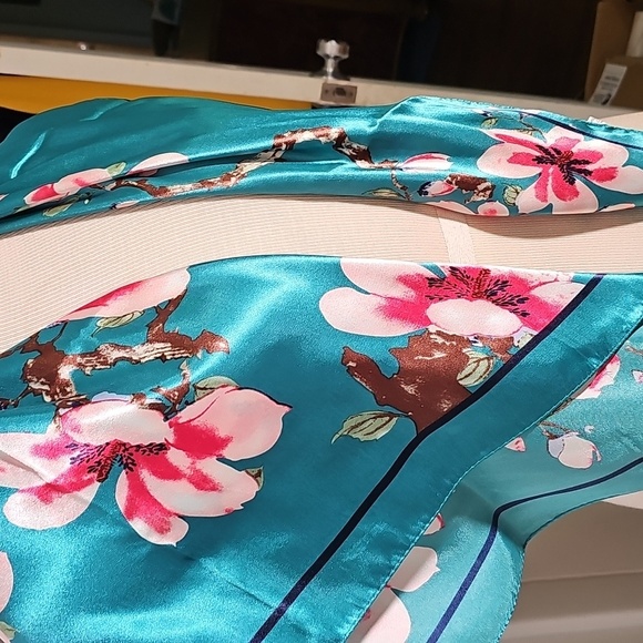 Lovely Floral Teal Scarf. 35" Square. Great Used Condition. - Picture 2 of 5